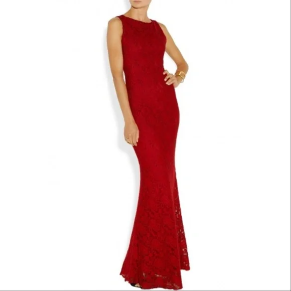 Alice + Olivia | Dresses | Alice Olivia Red Open Back Embroidered Lace Dress  Size 6 | Poshmark